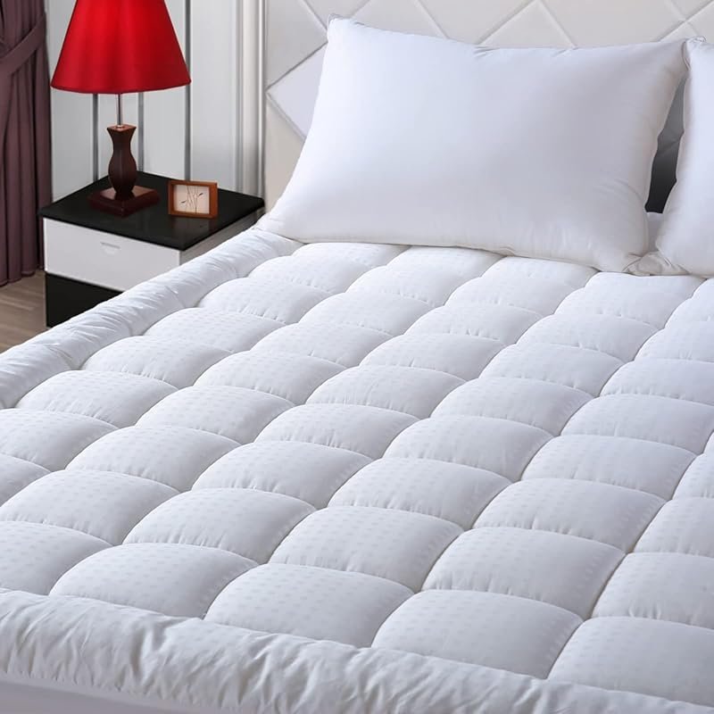 EASELAND Queen Mattress Pad with Quilted Cotton Top and Deep Pocket fo