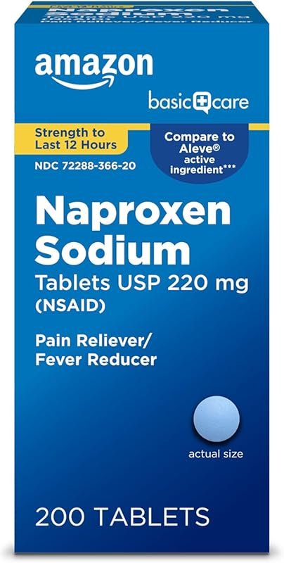 Amazon Basic Care Naproxen Sodium Tablets 220 mg for Fast Pain Relief,
