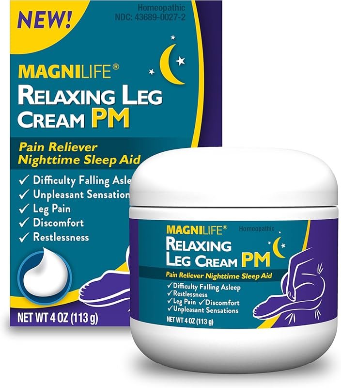 MagniLife Relaxing Leg Cream PM 4 Oz - Homeopathic Pain Reliever & Sle