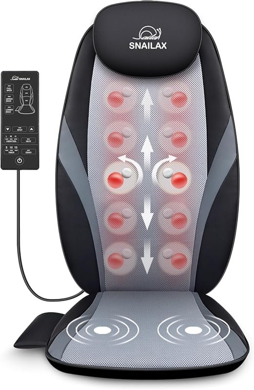 Snailax Shiatsu Back Massager with Heat, Kneading Massage Chair Pad fo