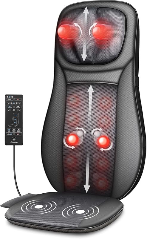 Snailax Shiatsu Neck & Back Massager with Heat, Full Kneading Massage Chair Pad with Adjustable Height for Comfort