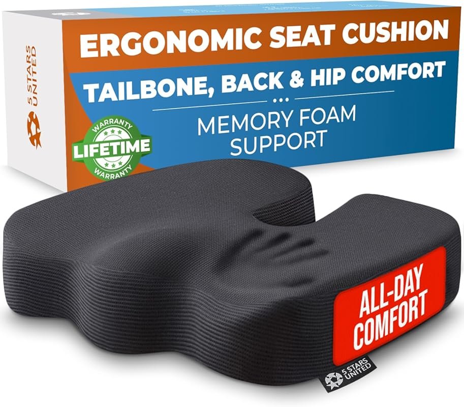 Comfortable Seat Cushion for Office Chairs - Tailbone, Sciatica & Pres