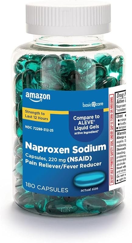 Amazon Basic Care Naproxen Sodium Liquid Gels 220 mg, Fast Pain Relief