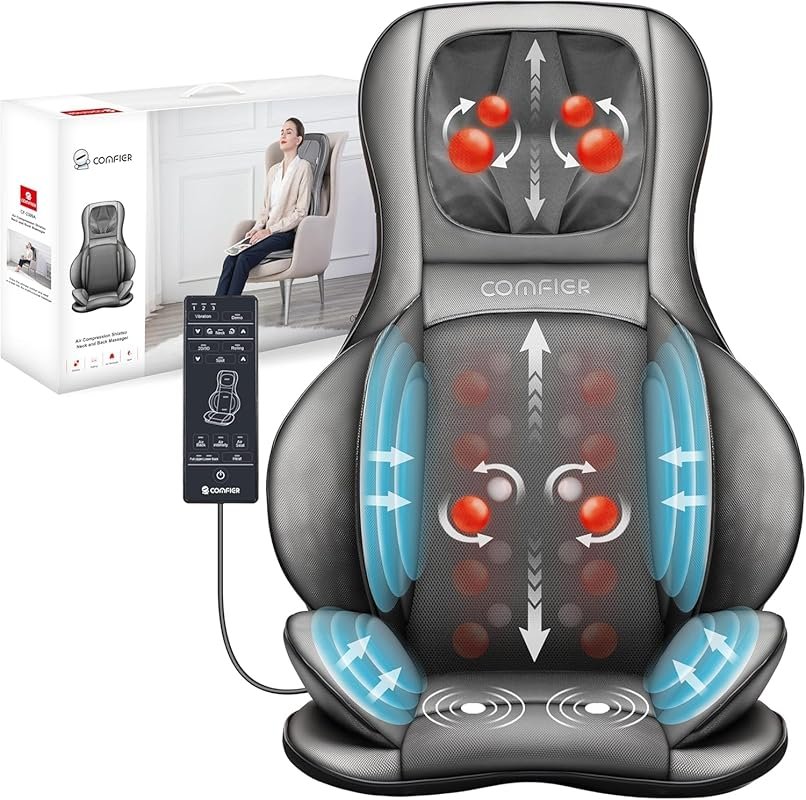 COMFIER Massager Chair with Heat, Portable Shiatsu Neck and Back Massage Pad for Muscle Relief