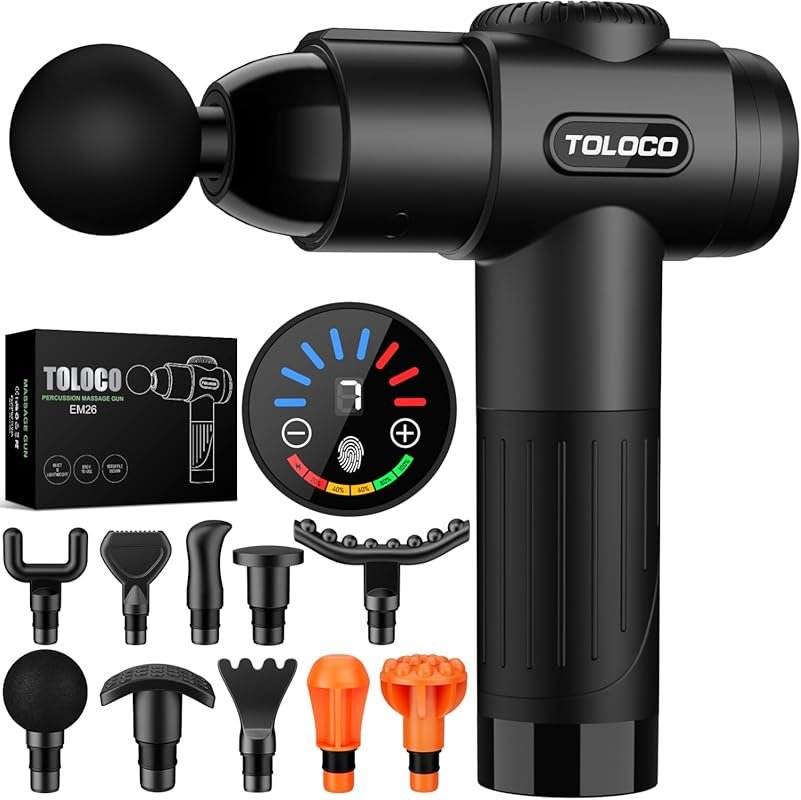 TOLOCO Massage Gun for Deep Tissue Pain Relief with 10 Heads & Silent