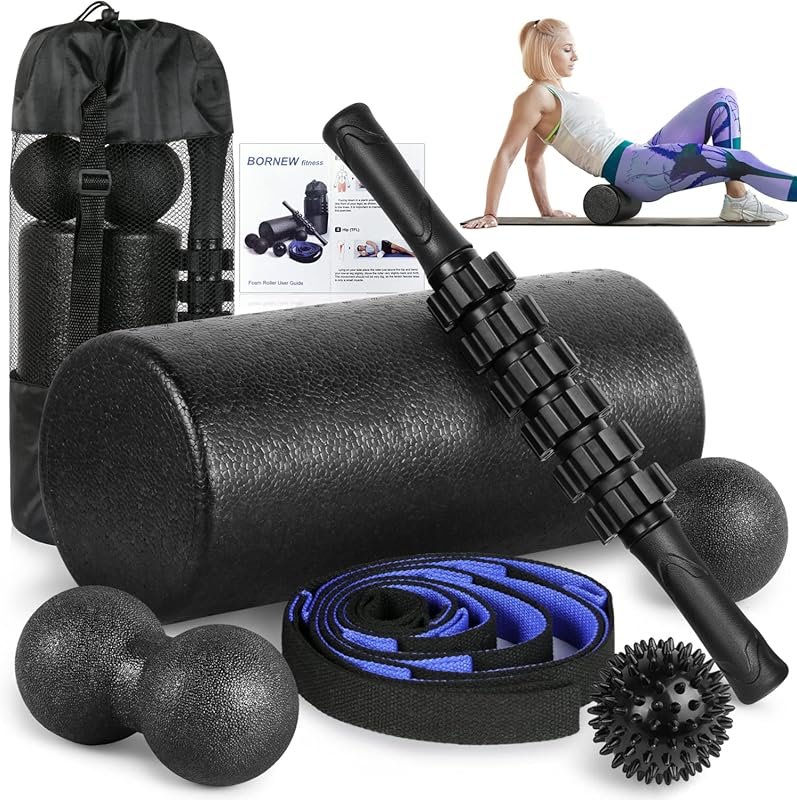 Foam Roller Set - High Density Muscle Roller, Stretching Strap, and Ma