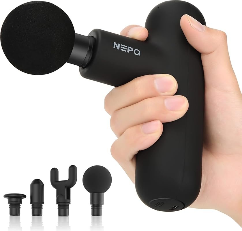 Portable Mini Massage Gun for Deep Tissue Pain Relief with 4 Heads and