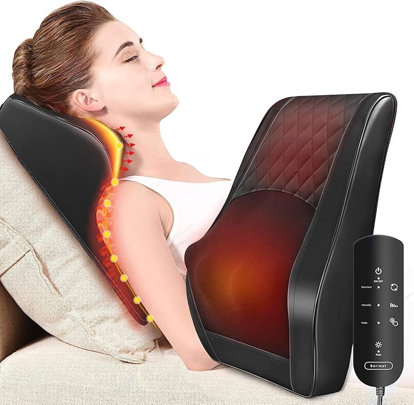 Boriwat Back Massager with Heat - 3D Kneading Pillow for Deep Tissue R