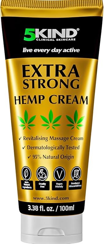 Extra Strong 5kind Hemp Cream - Natural Muscle Rub for Joints, Lower B