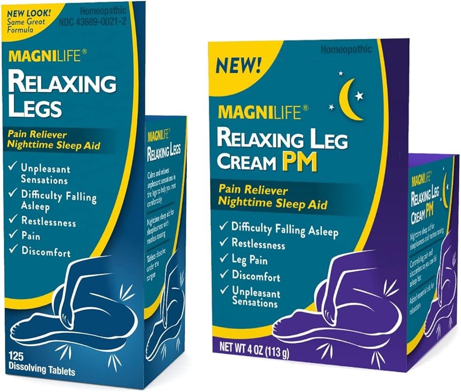 MagniLife Relaxing Legs 125 Count Tablets & Cream PM 4 Oz for Restless