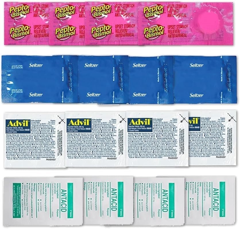 Travel Medicine Kit - 16 Pcs of TSA-Approved Ibuprofen, Antacids, and