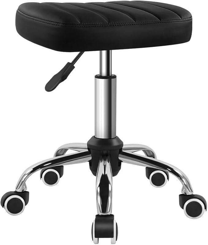 Black Minimalist Swivel Stool with Wheels, Height-Adjustable Rolling Chair for Work, Spa, or Massage Use