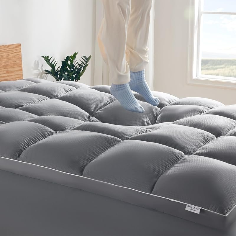 SLEEP ZONE King Size Mattress Topper - Extra Thick Fitted Cover for Ba