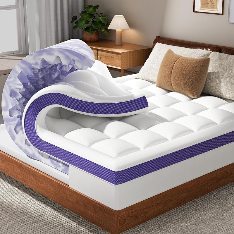 Dual Layer 4 Inch Memory Foam Topper Queen with Gel and Pillow Top for