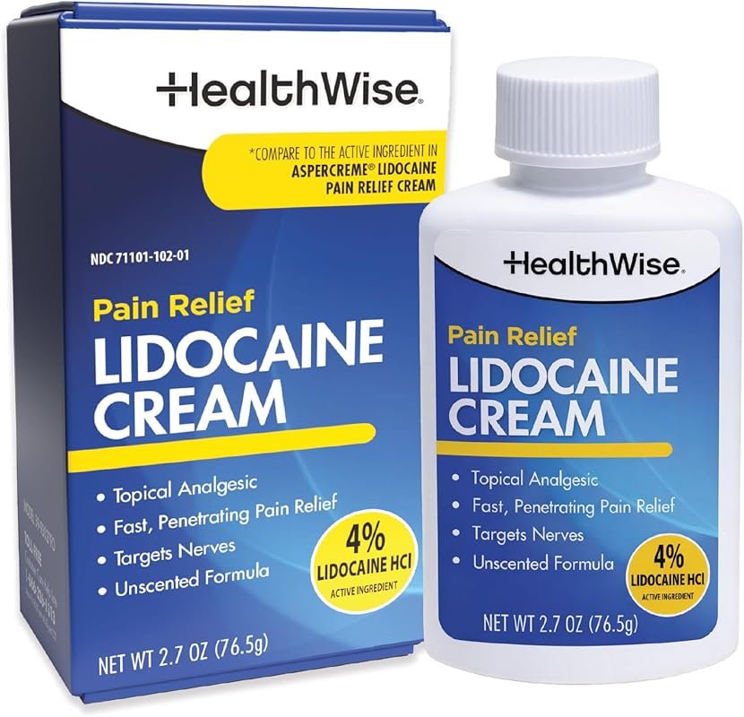 HealthWise Maximum Strength Lidocaine Cream for Numbing Pain, Long-Lasting & Non-Greasy