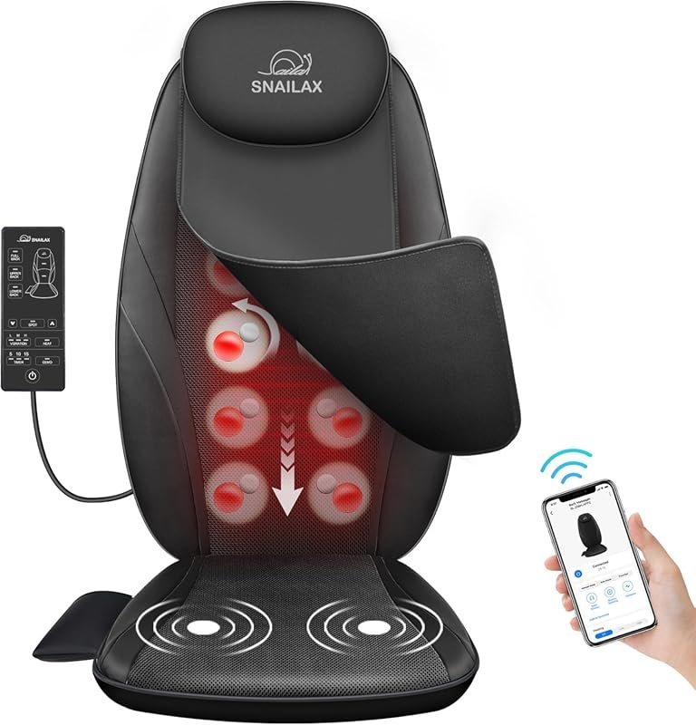 Snailax Back Massager with Heat, Electric Deep Tissue Full Body Massage Chair for Home or Office Use, App Controlled