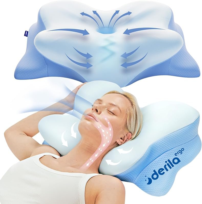 Derila Ergo Cervical Neck Pillow: Contour Memory Foam for Back & Side