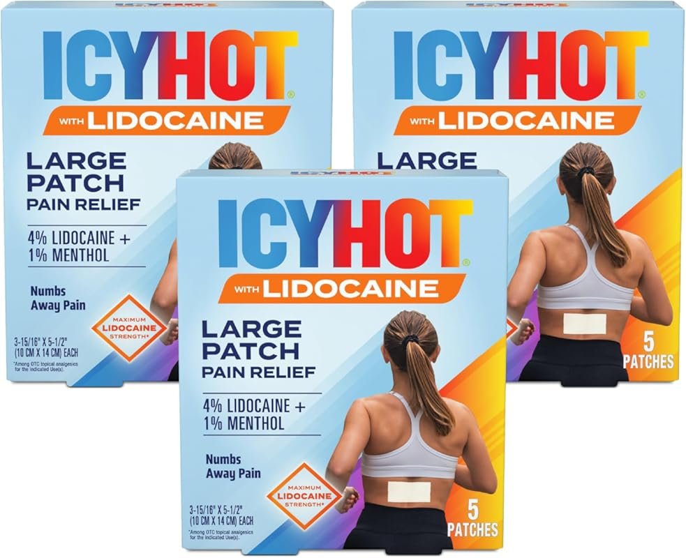 Icy Hot Max Strength Lidocaine Pain Relief Patch, 5 Count for Targeted Fast Relief from Pain