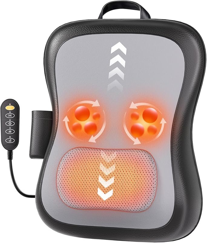 Shiatsu Back and Neck Massager with Heat, 3D Kneading and Rolling for Pain Relief in Office, Home, or Car