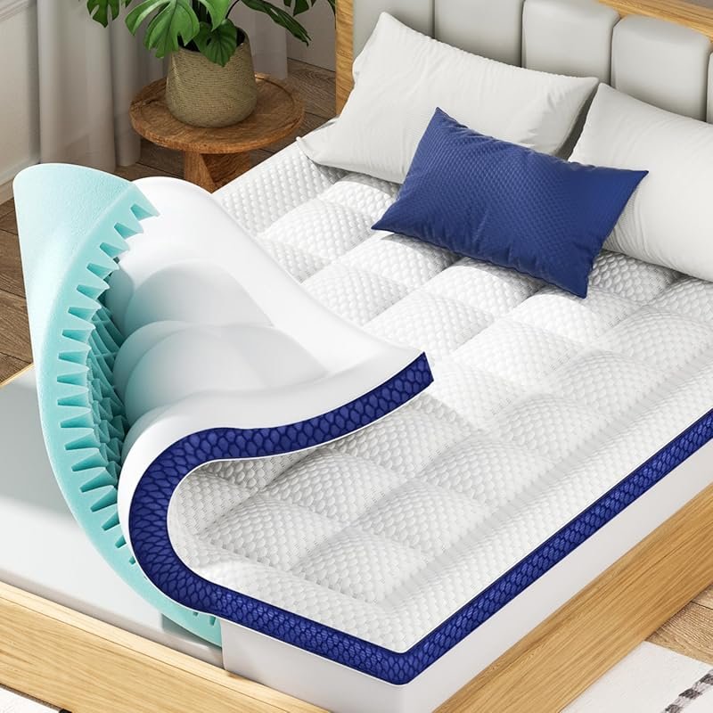 BEDELITE King 4 Inch Dual Layer Memory Foam Mattress Topper with Pillow Top and Stretchable Pockets