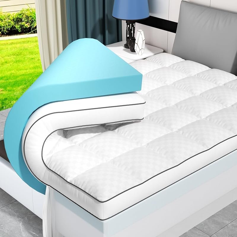 Dual Layer 4 Inch King Memory Foam Mattress Topper with Cooling Gel and Soft Pillow Top