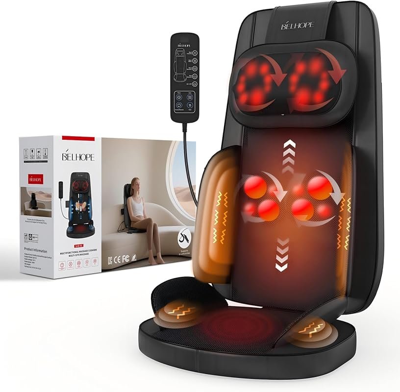 belhope Shiatsu Neck and Back Massager with Heat, 4D Deep Tissue Relie