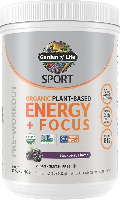 Garden of Life SPORT Organic Plant-Based Pre Workout Powder, Blackberr