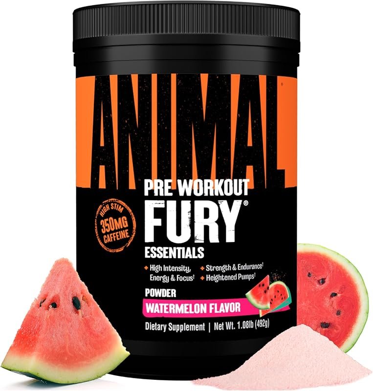 Animal Fury Pre Workout Powder with BCAA and Caffeine for Energy and F