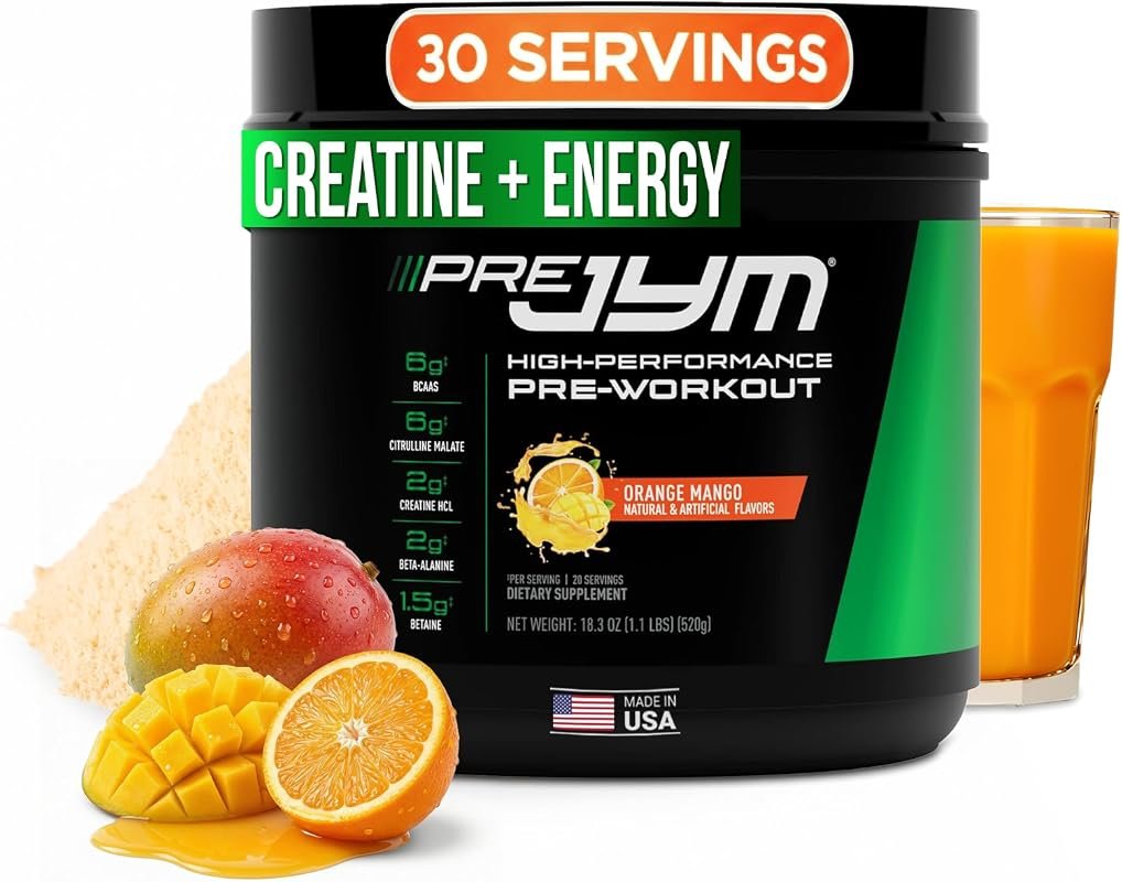 JYM Pre JYM Pre-Workout Drink Mix with Alpha GPC and Beta-Alanine, Ora