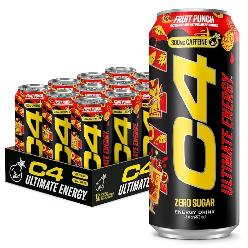 C4 Ultimate Zero Sugar Fruit Punch Energy Drink with 300mg Caffeine an