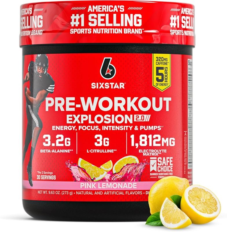 Six Star Pre-Workout Explosion 2.0 Powder, Pink Lemonade, 30 Servings