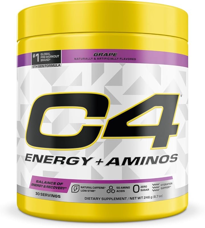 C4 Energy + Aminos Powder: 5g BCAAs, Electrolytes, Natural Caffeine, Z