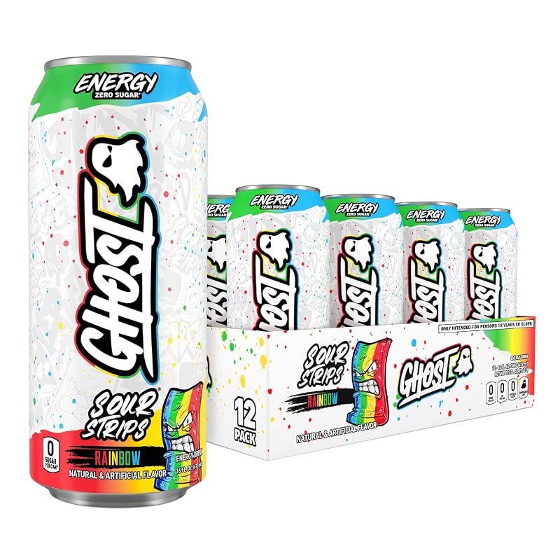 GHOST Energy Drink Sour Strips Rainbow: Vegan, Gluten-Free Focus with