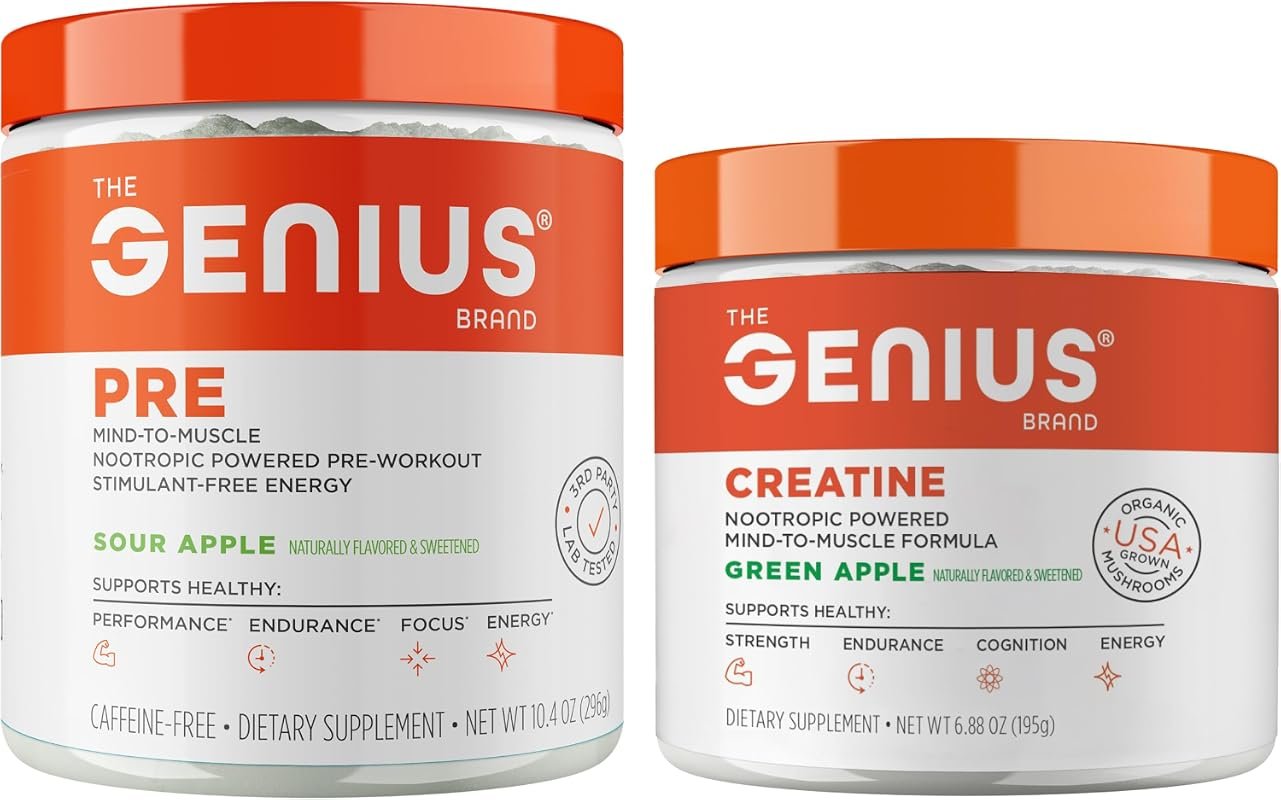 Genius Pre Workout Powder in Sour Apple Plus Genius Micronized Creatin
