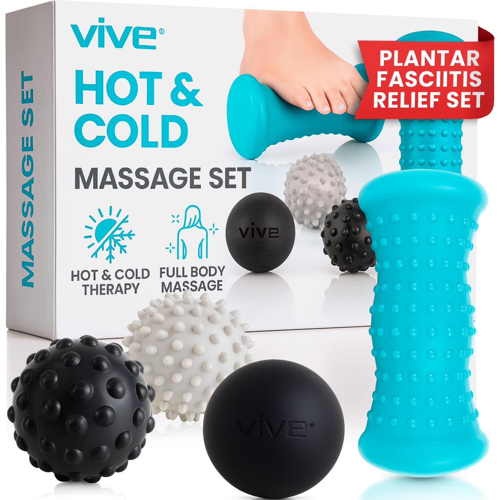 Vive Massage Ball Set - Plantar Fasciitis Relief Foot Pain Hot
