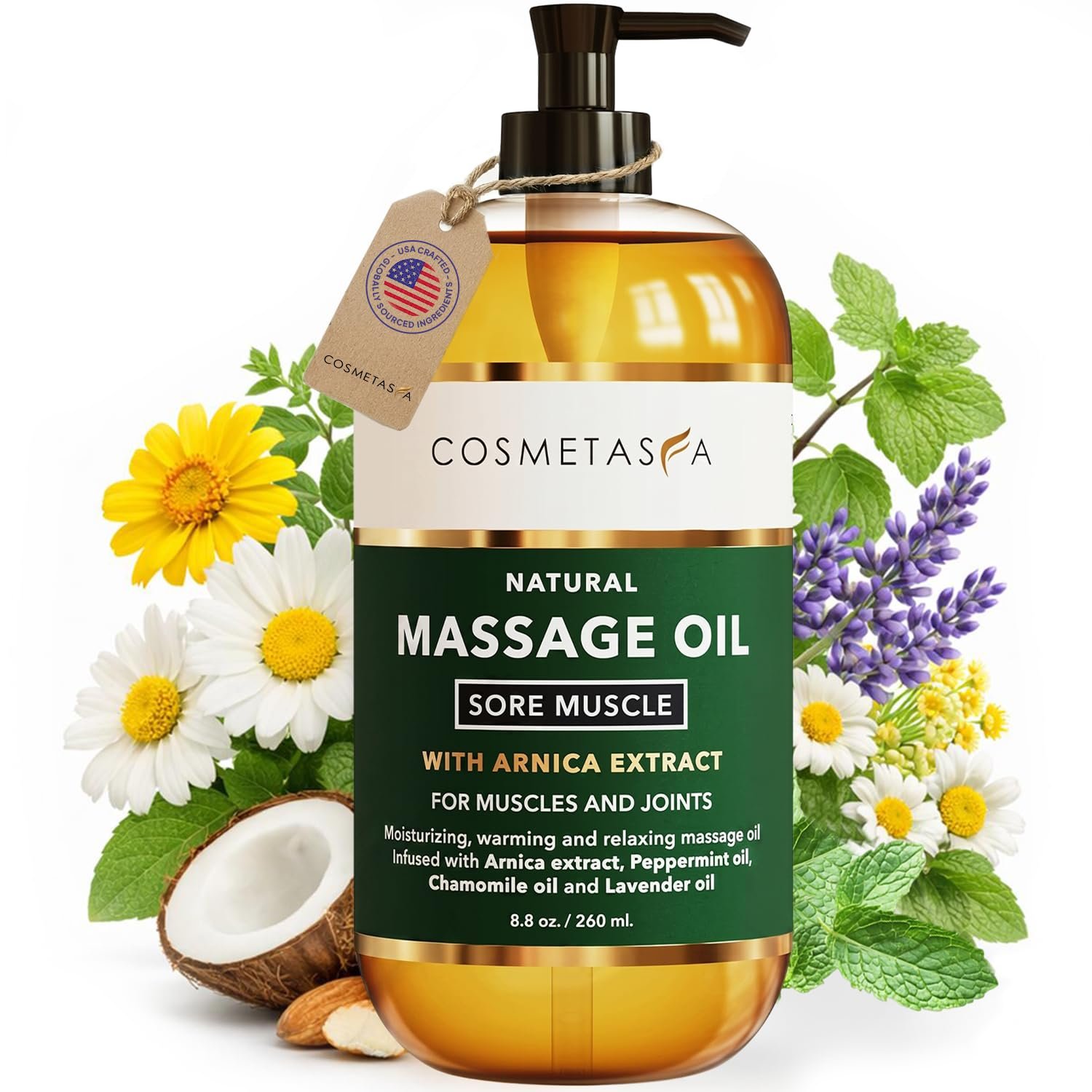 Cosmetasa Sore Muscle Massage Oil - 8.8 oz, Soothes Muscle and Joint with Arnica