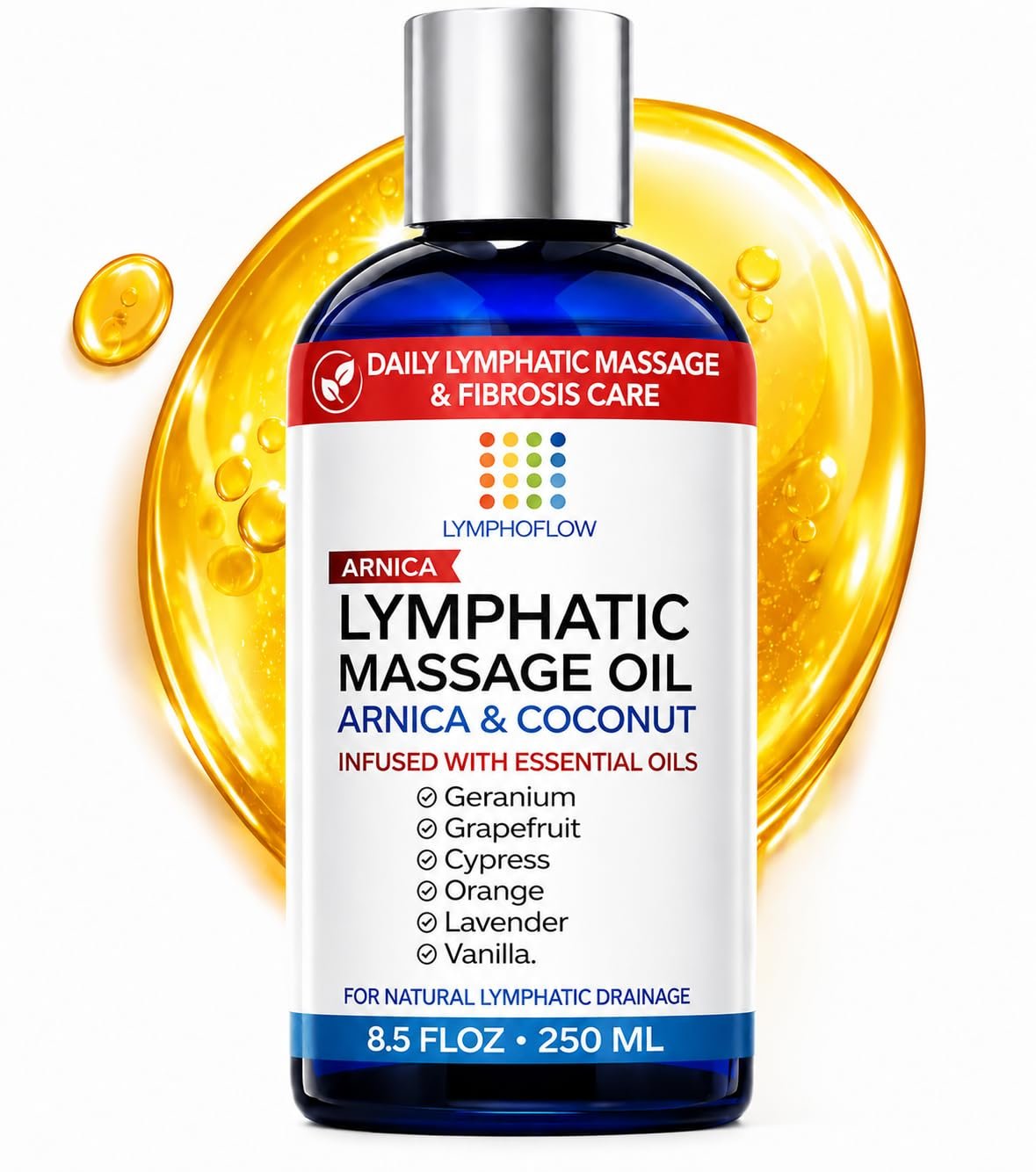 Bruizex Lymphatic Drainage Massage Oil, Arnica & Coconut, 8.5 Oz