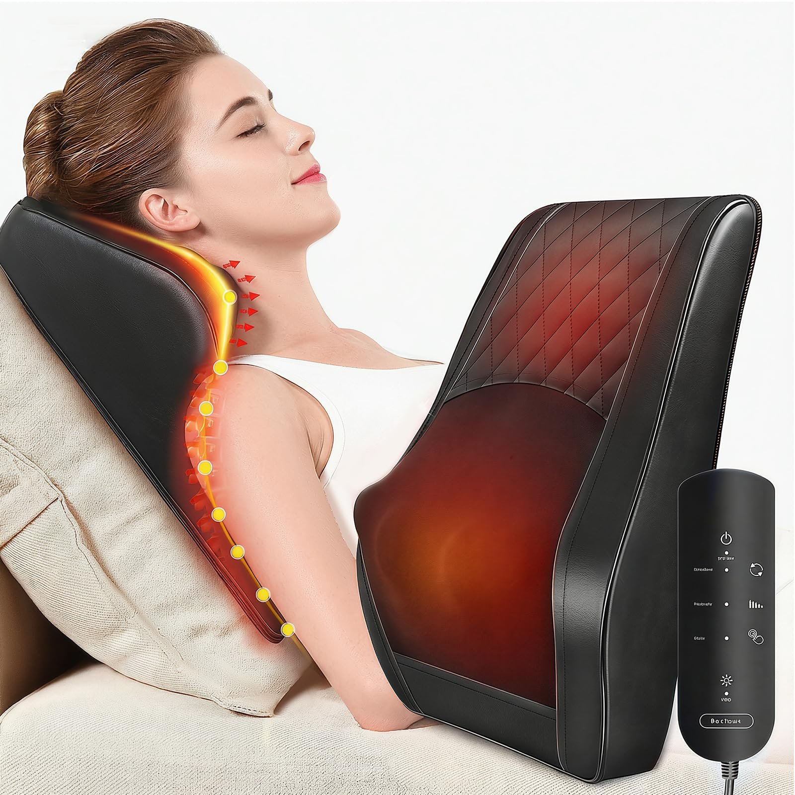 Boriwat Back Massager with Heat, 3D Kneading Massage Pillow for Back, Neck, Shou