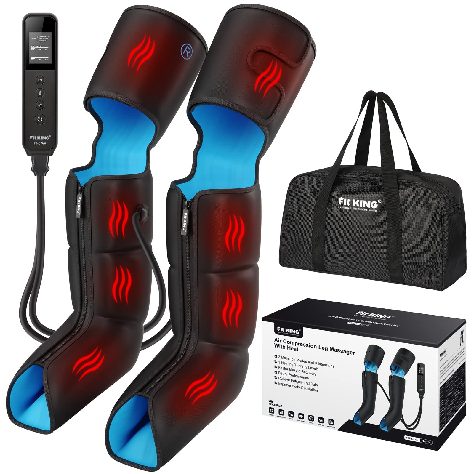 FIT KING Leg Compression Massager with Heat for Circulation and Pain Relief
