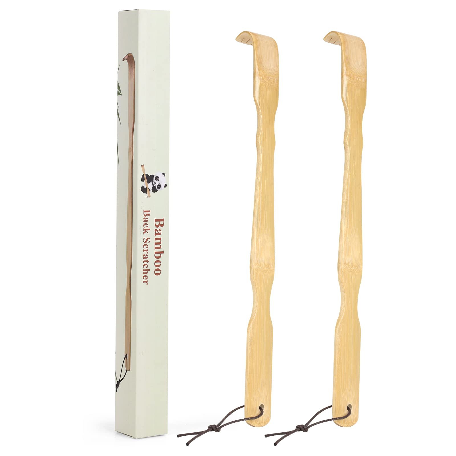 YIMICOO 2 Pack Wooden Bamboo Back Scratcher, 17 Inch Long Handle Back Scratchers