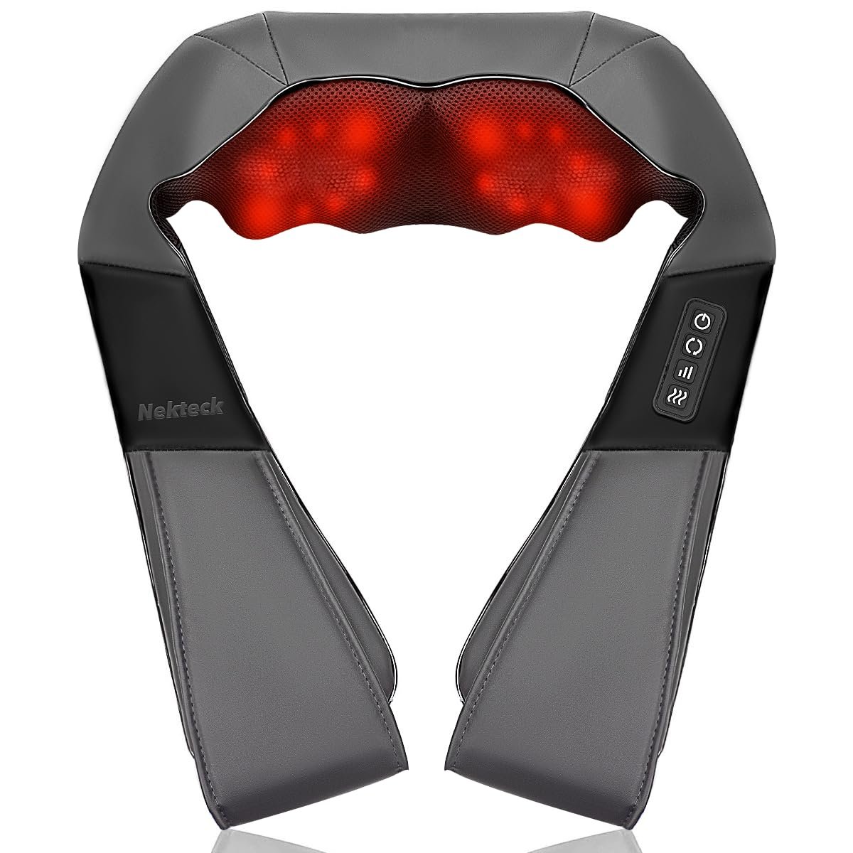 Nekteck Shiatsu Neck Massager with Heat for Pain Relief, Gray, NOT Cordless