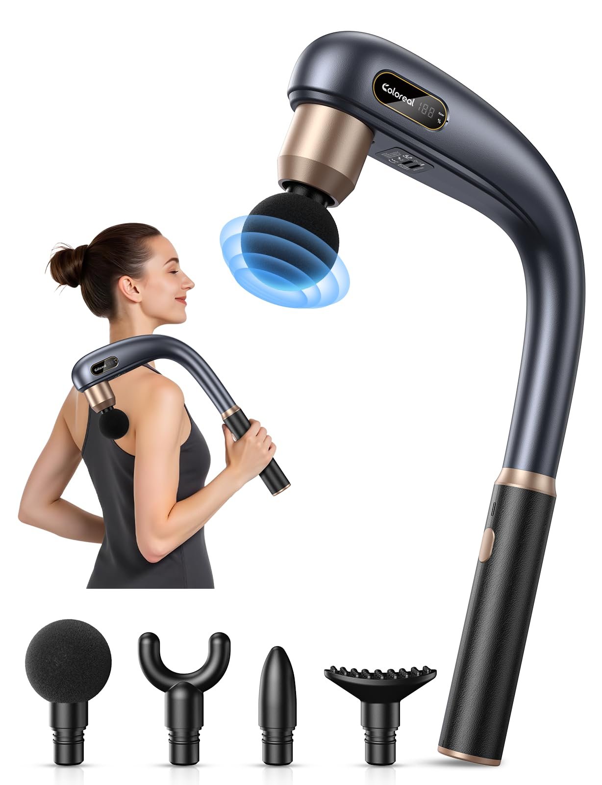 Massage Gun with Extended Handle, Back Massager for Pain Relief Deep Tissue, Han